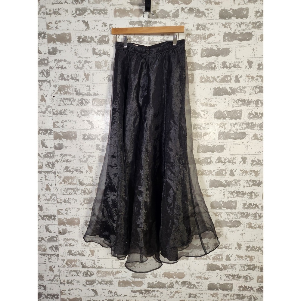 Vintage Y2K 90s Tafetta Maxi Skirt Size 12 Black Tulle Lined Whimsigoth Prom - Picture 8 of 16